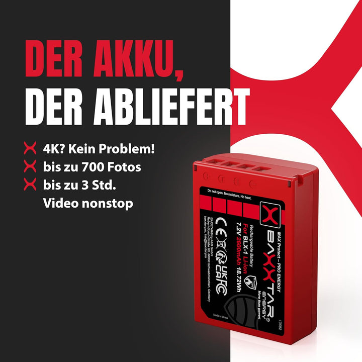 Baxxtar MaxProtect BLX-1 Akku (2400mAh) mit NTC-Sensor und V1 Gehäuse - für OM-1 1x BLX-1 MaxProtect