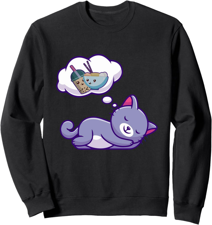 Cat Dreaming of Ramen And Boba - Funny Kawaii Cat Lover Sweatshirt