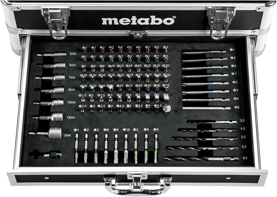 Metabo Werkzeuge 18 V Farbe Grosses Set mit Aluminium Werkzeugkoffer 2 x 2Ah Akku &amp; viel Zubehör