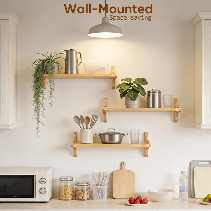 Wandregal Holz 3er Set, Schwebendes Regal, Stabiles Hängeregal für Küche, Wohnzimmer, Schlafzimmer,