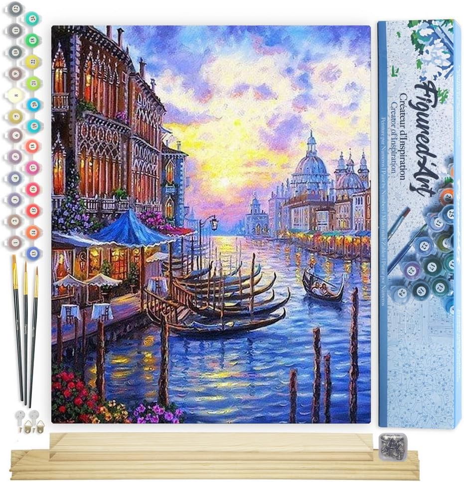 Figured'Art Malen Nach Zahlen Erwachsene Mit Rahmen Der Grosse Kanal in Venedig - Paint by Numbers B