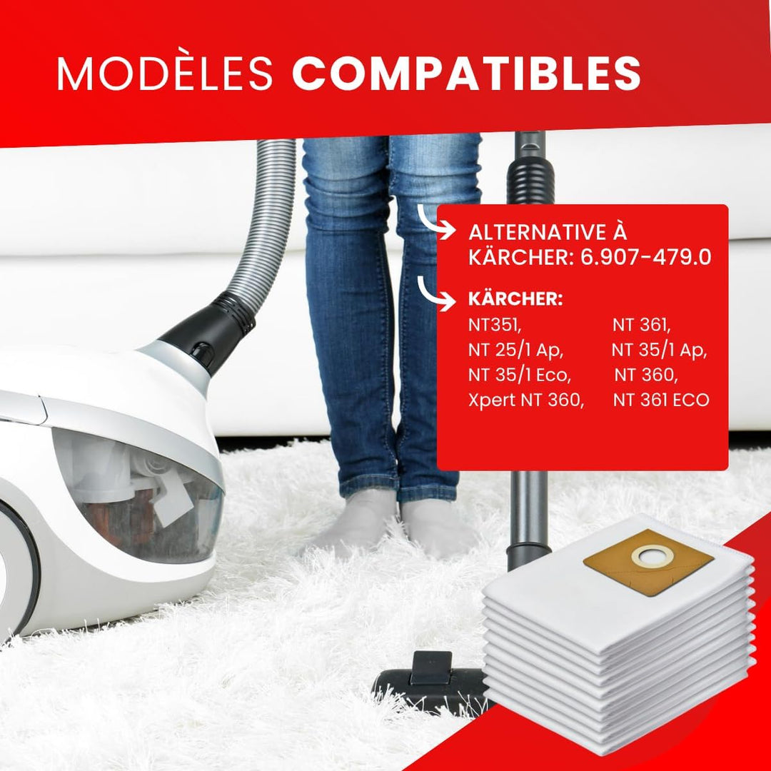Invest - Staubsaugerbeutel, Beutel kompatibel mit Kärcher 6.907-479.0, NT 35/1 Tact, NT 351 Eco, NT