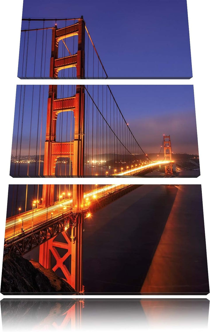 Pixxprint Golden Gate Bridge San Francisco als Leinwandbild/Grösse: 3 Teilig (120x80) cm/Wandbild/Ku