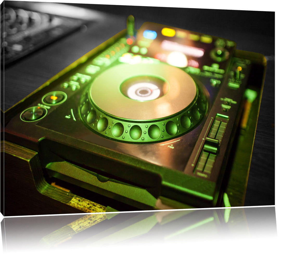 Pixxprint Grün beleuchteter DJ Pult als Leinwandbild/Grösse: 100x70 cm/Wandbild/Kunstdruck/fertig be