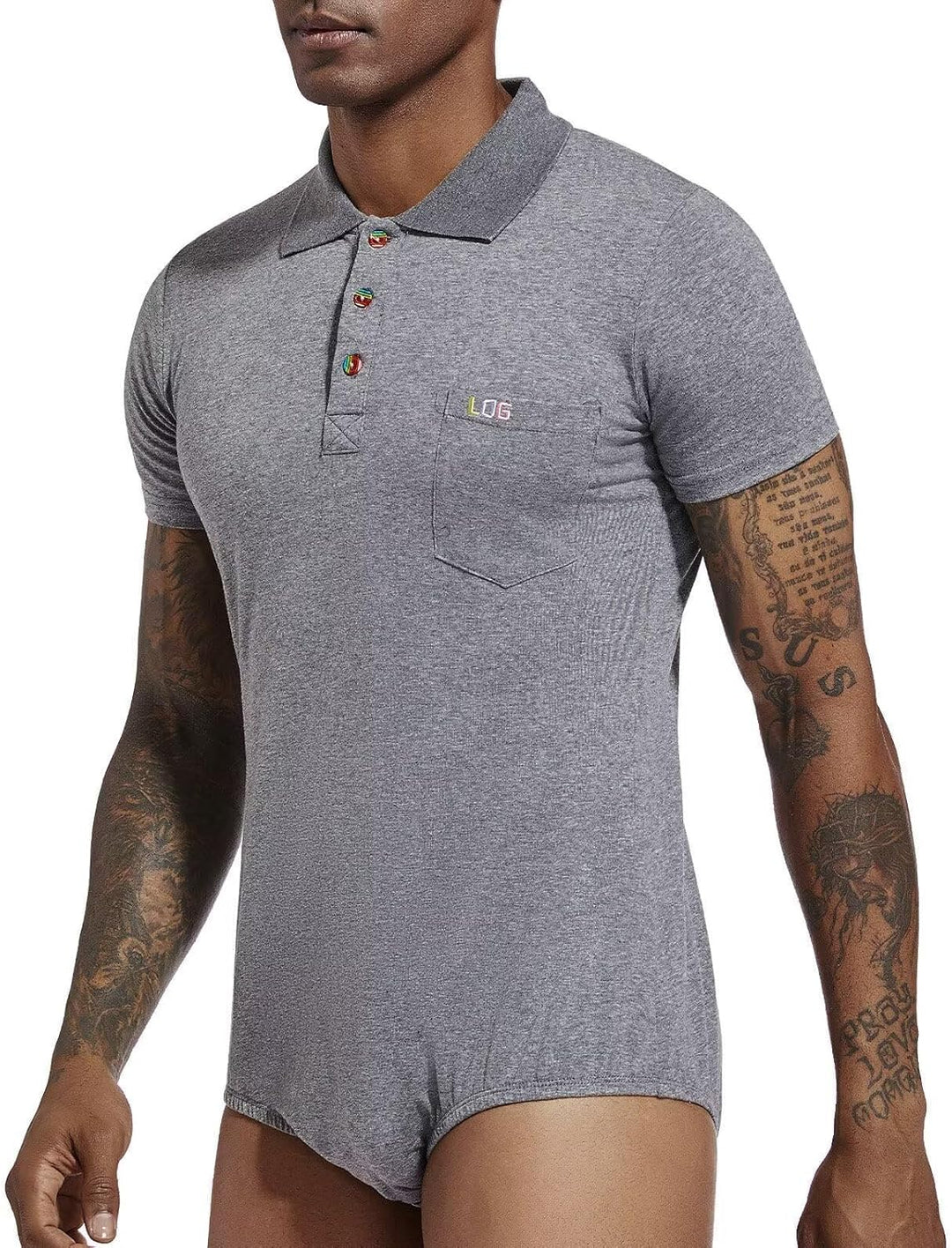 Landofgenie Herren Kurzarm Bodysuit Crotch Shirt Romper Plus Size Bodysuit Herren One Piece Pyjamas
