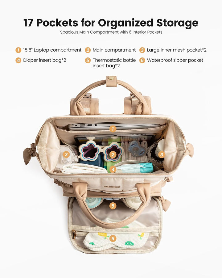 LOVEVOOK Wickelrucksack Gross Baby Wickeltasche Rucksack M Grau-beige, M Grau-beige