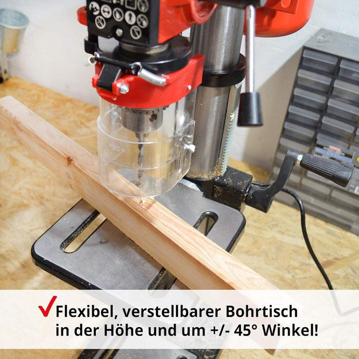 Hecht Profi Standbohrmaschine mit starken 600 Watt – 12-stufige Drehzahlregelung, schwenkbar- und hö