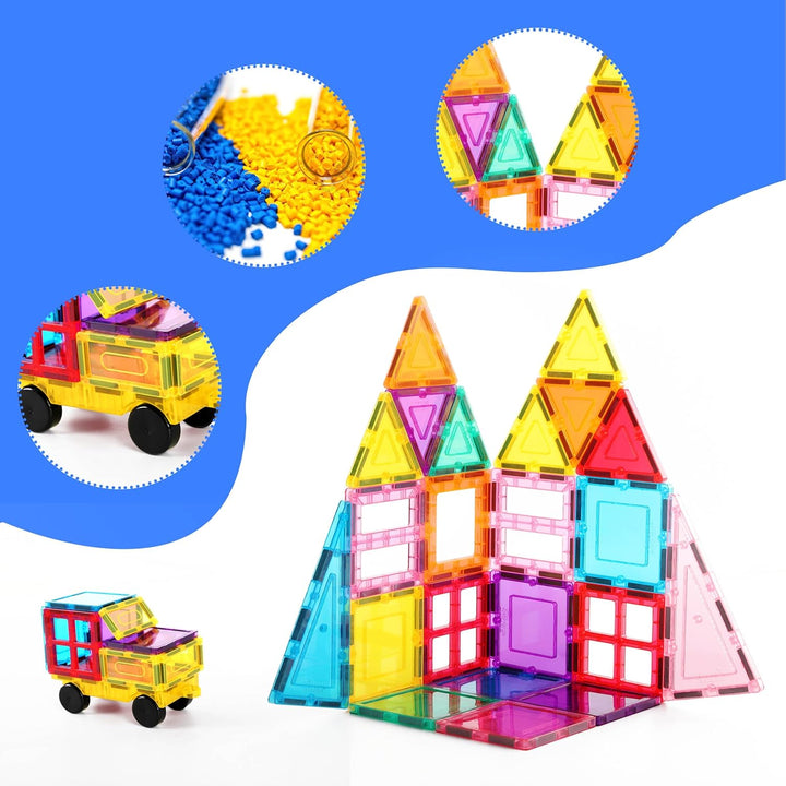 PicassoTiles Magnet-Bausteine mit Auto-Basis, Aufbewahrungstasche mit Kordelzug, Reisetasche, Trag