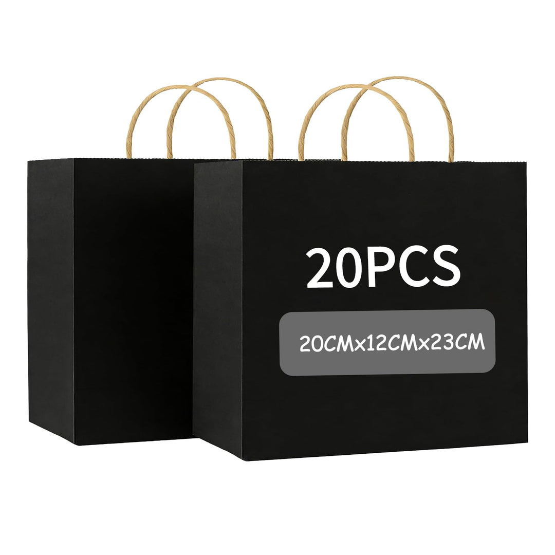 Gaoyong 20 Stück Geschenktüte Schwarz 30x12x23 cm Papiertüten mit Henkel Papiertüten Schwarz Zum Kra