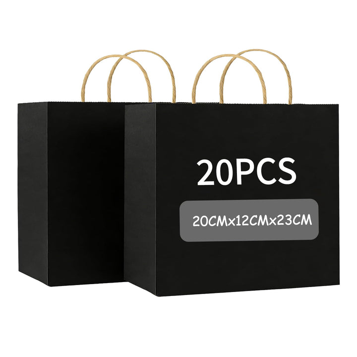 Gaoyong 20 Stück Geschenktüte Schwarz 30x12x23 cm Papiertüten mit Henkel Papiertüten Schwarz Zum Kra