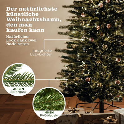 BoomDing Schmaler Weihnachtsbaum mit Beleuchtung | 210 cm hoch und 380 LED | Naturgetreuer künstlich