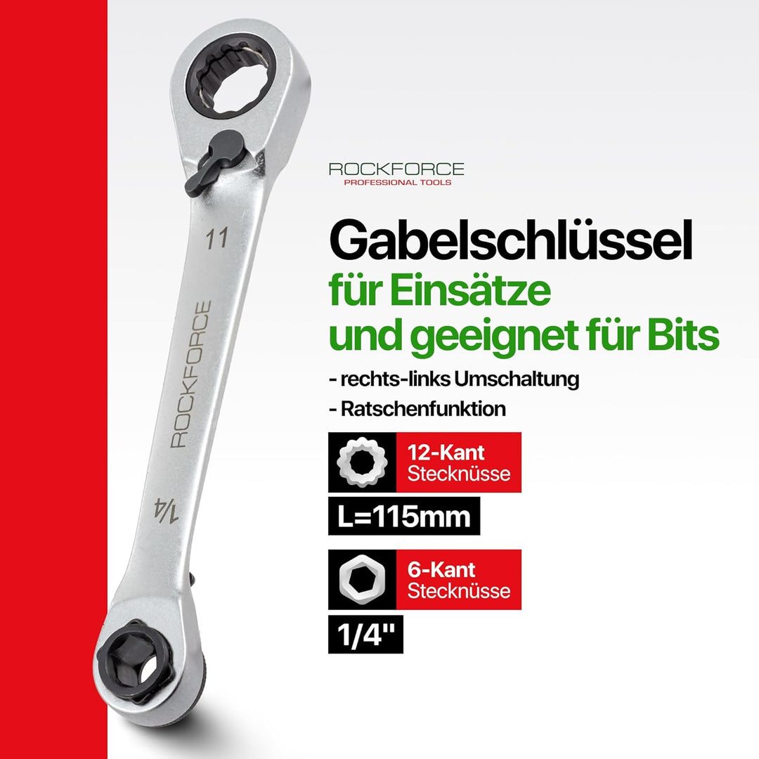 Rockforce 31-tlg 1/4'' Steckschlüsselsatz – Ratsche, 6-Kant Nüsse, Bit- & Schraubendreher-Set aus Cr