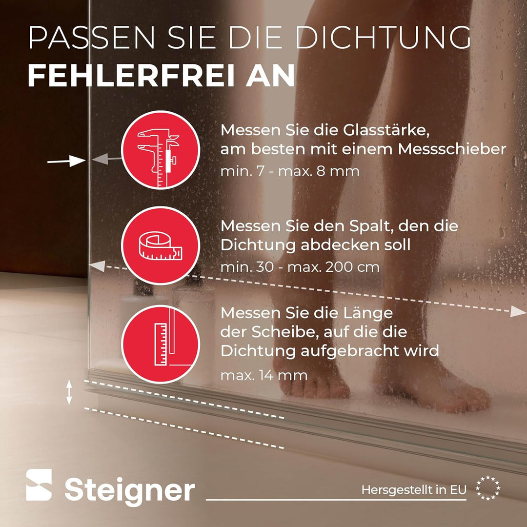 STEIGNER Duschdichtung UK33 120 cm (1 Stk.) Transparent - Dichtung gerade für Eckeinstieg Dusche ode