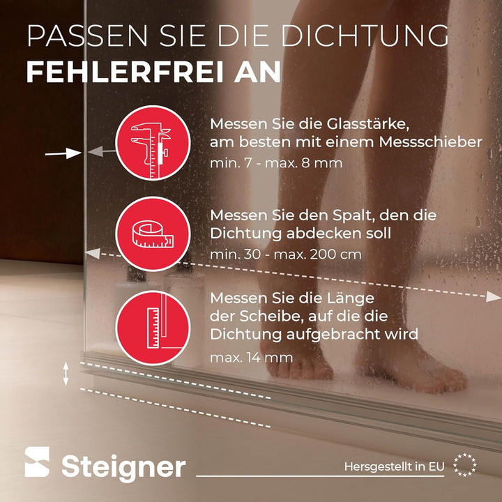 STEIGNER Duschdichtung UK33 120 cm (1 Stk.) Transparent - Dichtung gerade für Eckeinstieg Dusche ode