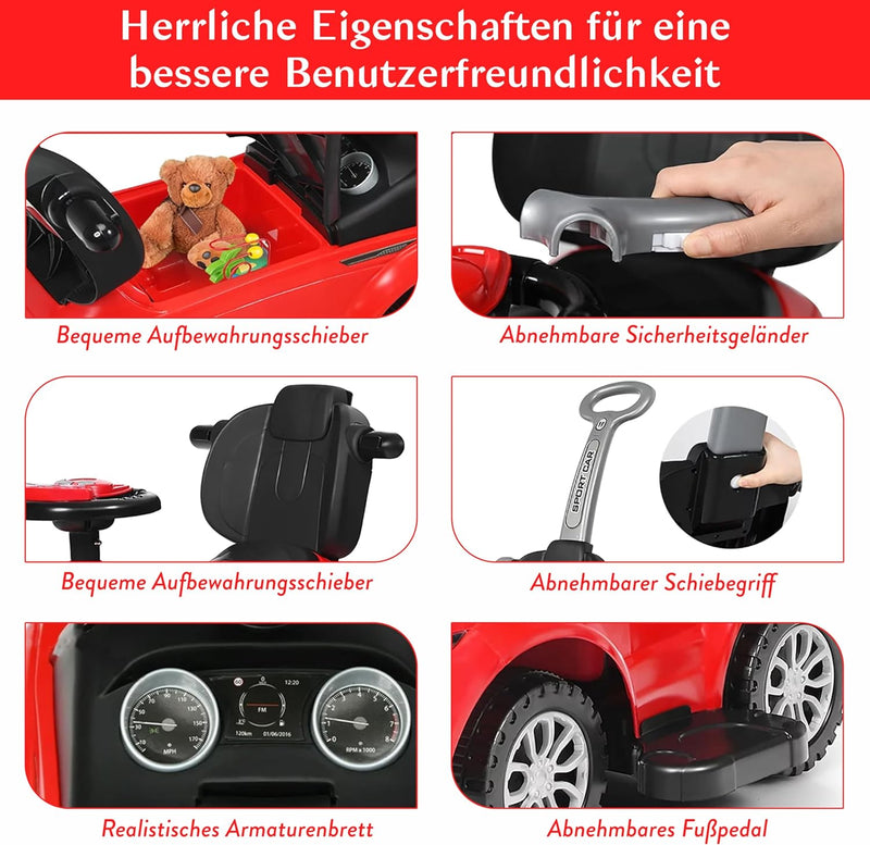 COIL Rutschauto mit Schiebestange 614 W - Rutschauto für Kinder - 3-in-1 Design - Bobby Car Zubehör