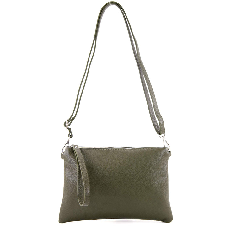 modamoda de - T186 - ital. Clutch Umhängetasche Leder Medium Olivgrün, Olivgrün