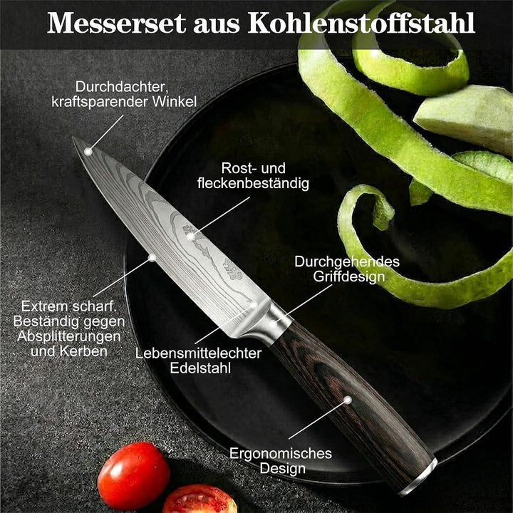 4-teilig Messerset, Carbon Rostfreier Spezialstahl, Ultra Scharf, Profi Allzweck Küchenmesserset mit