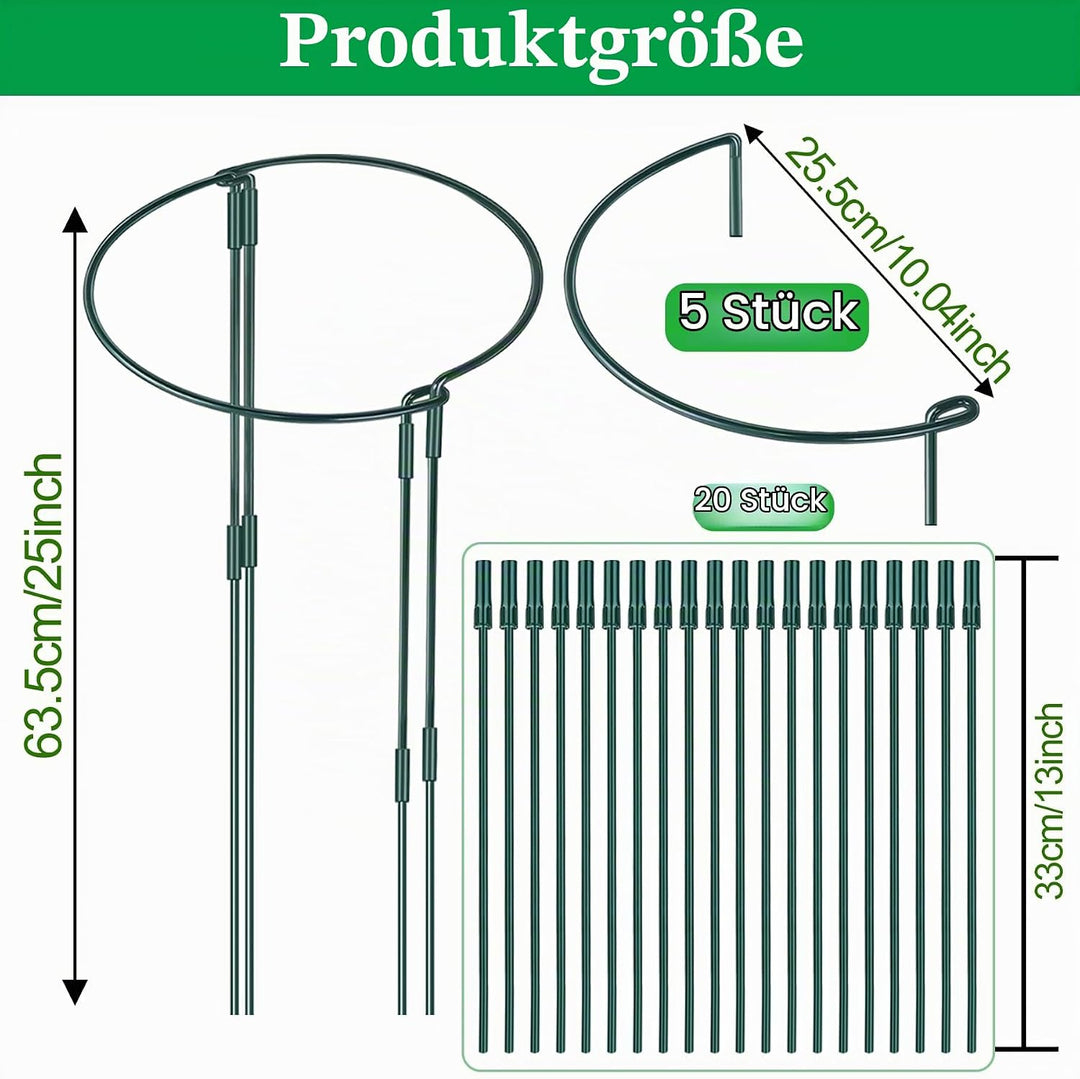 5 Stück Pflanzenstützen Halbrund Pflanzenstütze Ringkäfige,60x25cm Pflanzenringe Rund,Pflanzenhalter