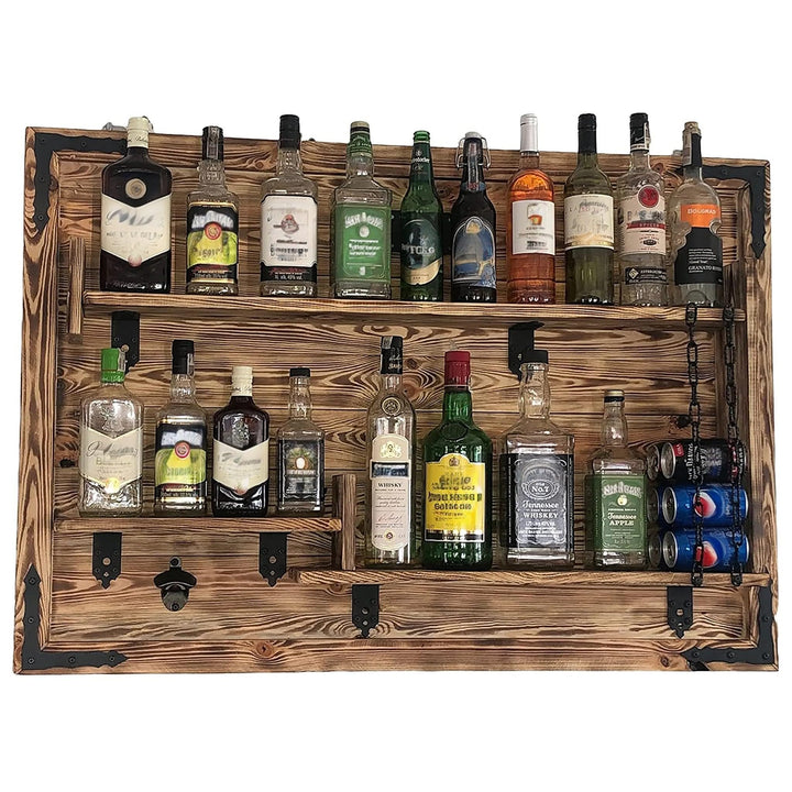 Holzregal Hausbar zum Hängen - Handgemacht Rustikale Stil Wand Bar Flaschenregal Holz - Weinbar Rega