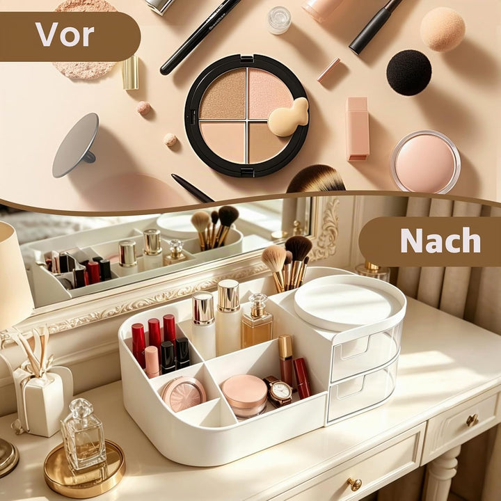 Schminktisch Organizer mit 2 Schubladen &amp; Pinselhalter, Make Up Organizer Kosmetik Aufbewahrung für