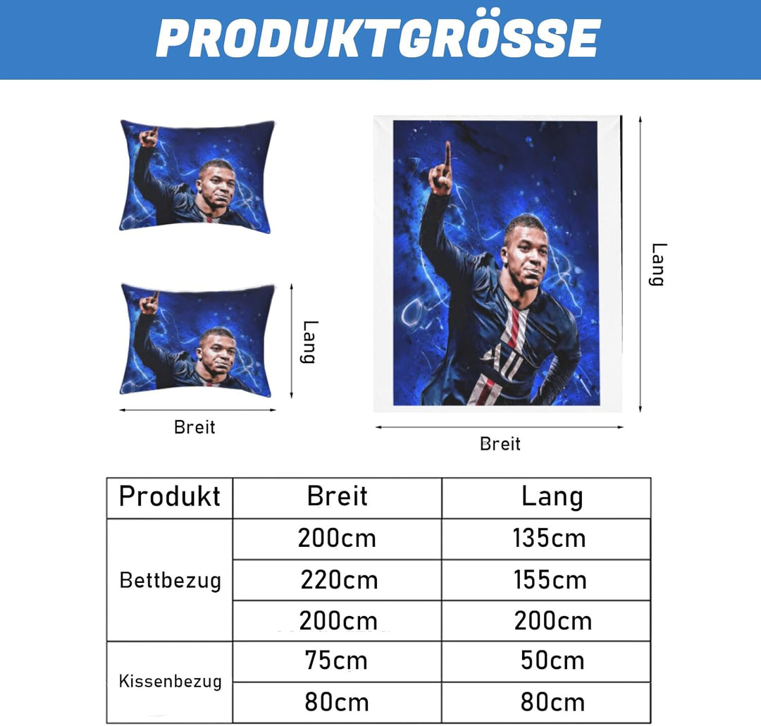 Fussball Star Bettwäsche 135x200 2-Teilig Mit Reissverschluss Microfaser Bettbezug Mit 80x80cm Kisse