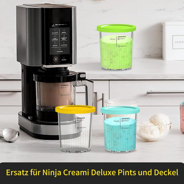 4 Stück Ersatz für Ninja Creami Deluxe Pints, Ice Cream Behälter Kompatibel mit NC501, NC500 Serie,