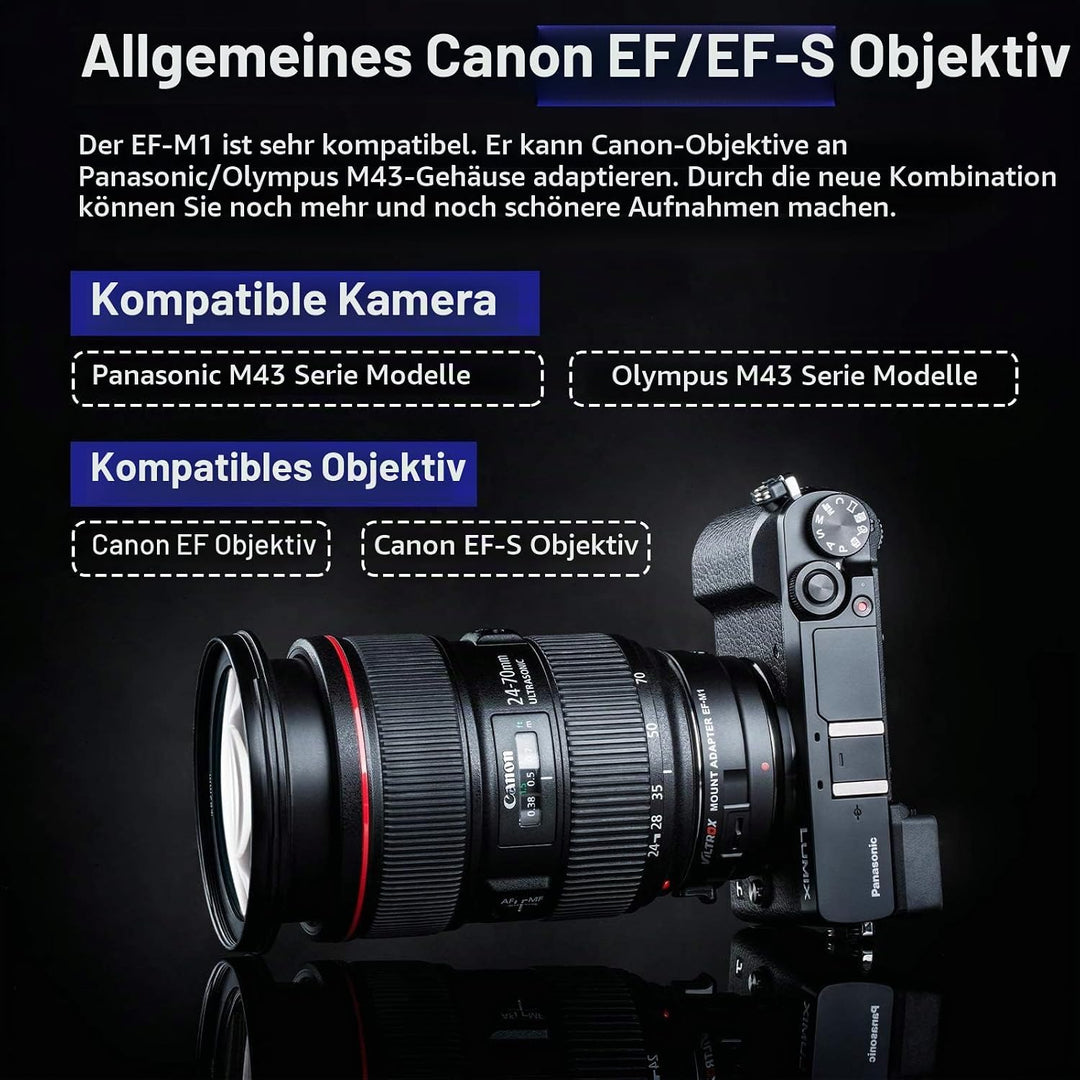 VILTROX EF-M1 Objektivhalterung Adapter Autofokus Objektiv Konverter für EF/EF-S Mount Objektiv zu P