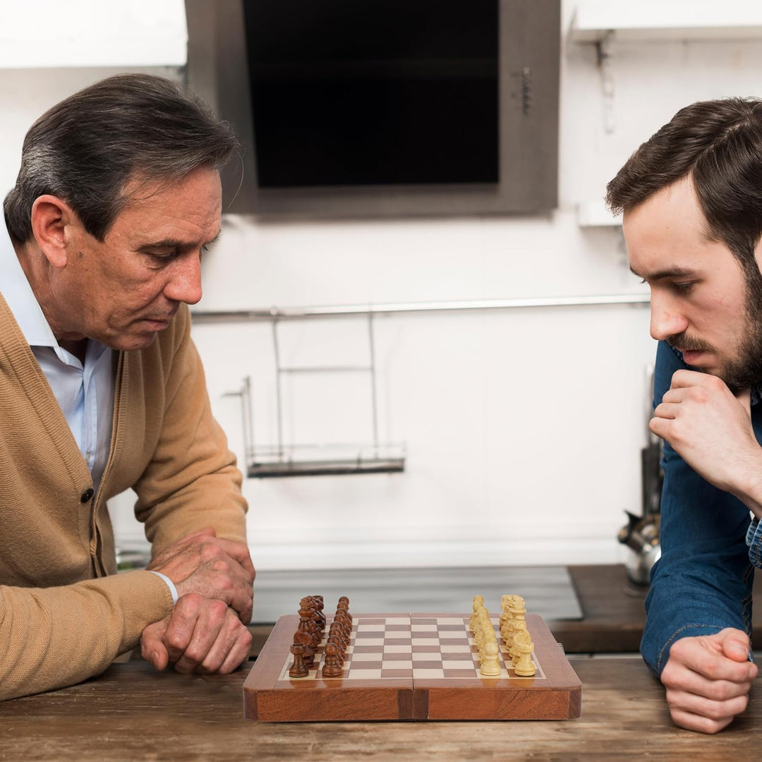 Ajuny Rosewood Folding Magnetic Chess Board Game mit eingebauter Lagerung für Erwachsene, Kinder 12x