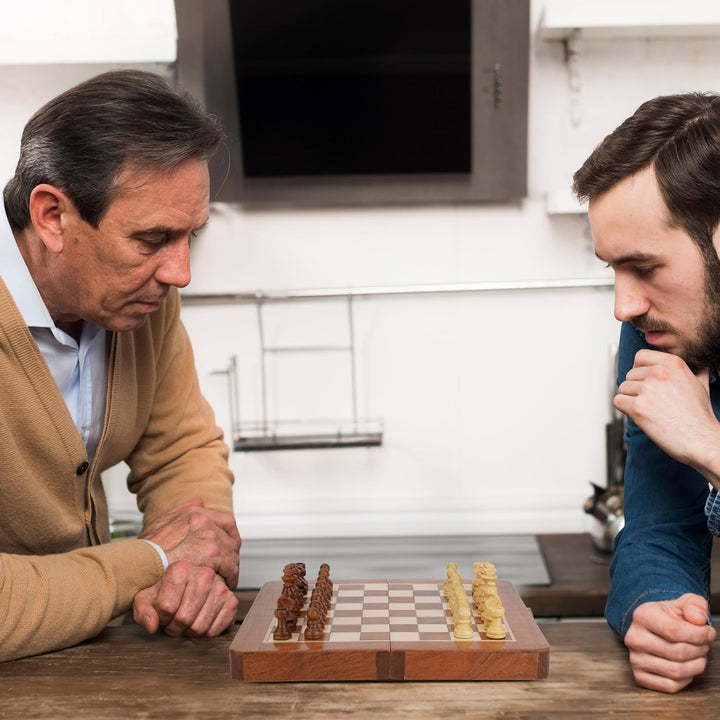 Ajuny Rosewood Folding Magnetic Chess Board Game mit eingebauter Lagerung für Erwachsene, Kinder 12x