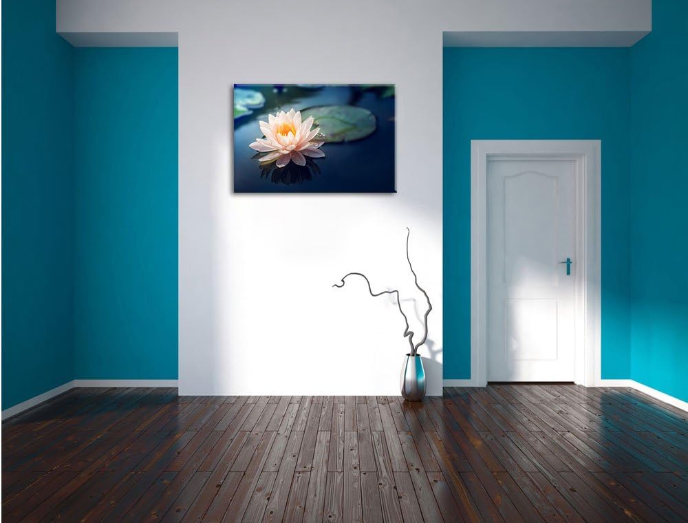Pixxprint Eine schöne rosa Lotosblume in Teich, Format: 100x70 auf Leinwand, 100x70