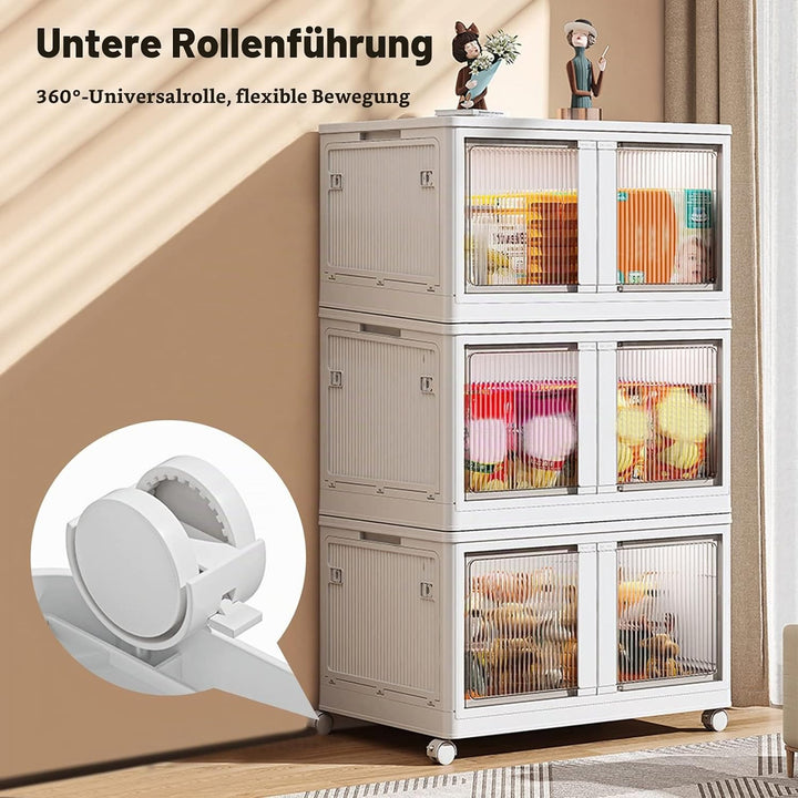 Ergocar Faltbare Aufbewahrungsbox, Stapelbare Kunststoff Aufbewahrungsbox mit Rollen, Fünfseitige Öf