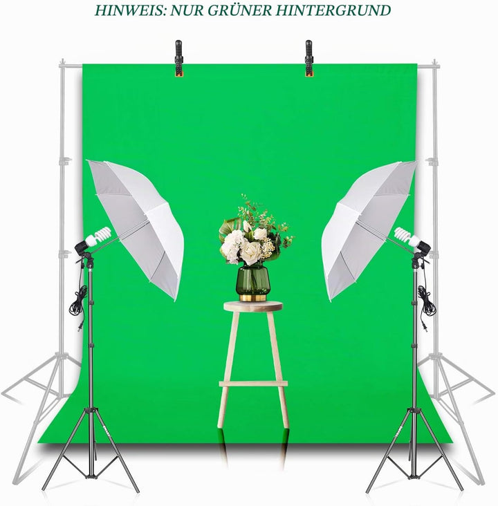 EMART 1,5x2m Greenscreen Grüner Hintergrund Polyester Grüne Chromakey Green Screen Faltbar mit 2 Fed