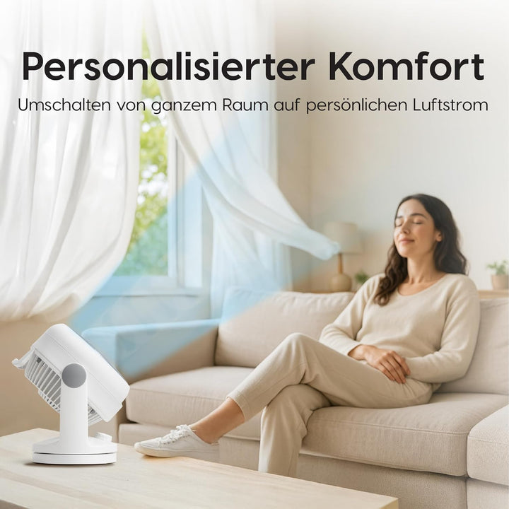Woozoo, Leiser, leistungsstarker & tragbarer Tischventilator, 23m², Reichweite 12m, Oszillation, Ver
