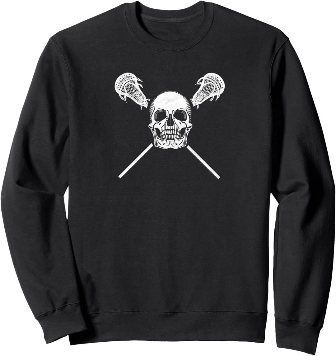 Skull & Lacrosse Sticks Retro Old School Style 80s Graphic Sweatshirt