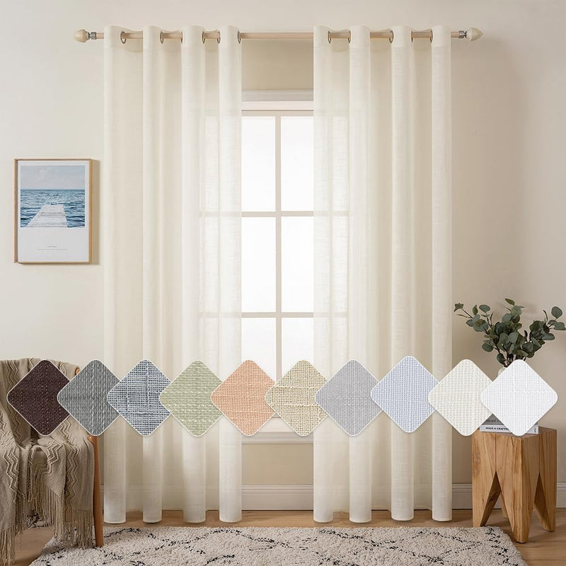 MIULEE 2er Set Voile Vorhang Sheer Leinenvorhang mit Ösen Transparente Leinen Optik Gardine Ösenscha