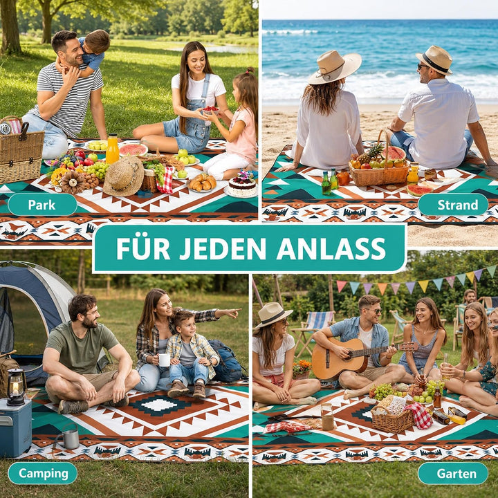 Picknickdecke 200x200cm Wasserdicht und Isoliert – Strandmatte für 4–6 Personen, Outdoor Campingdeck
