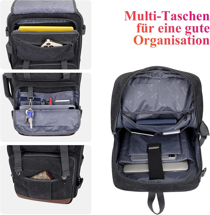 WITZMAN Reiserucksack Herren Canvas 40L Laptop Rucksack Fit 16 Zoll Vintage Rucksack für Herren Gesc