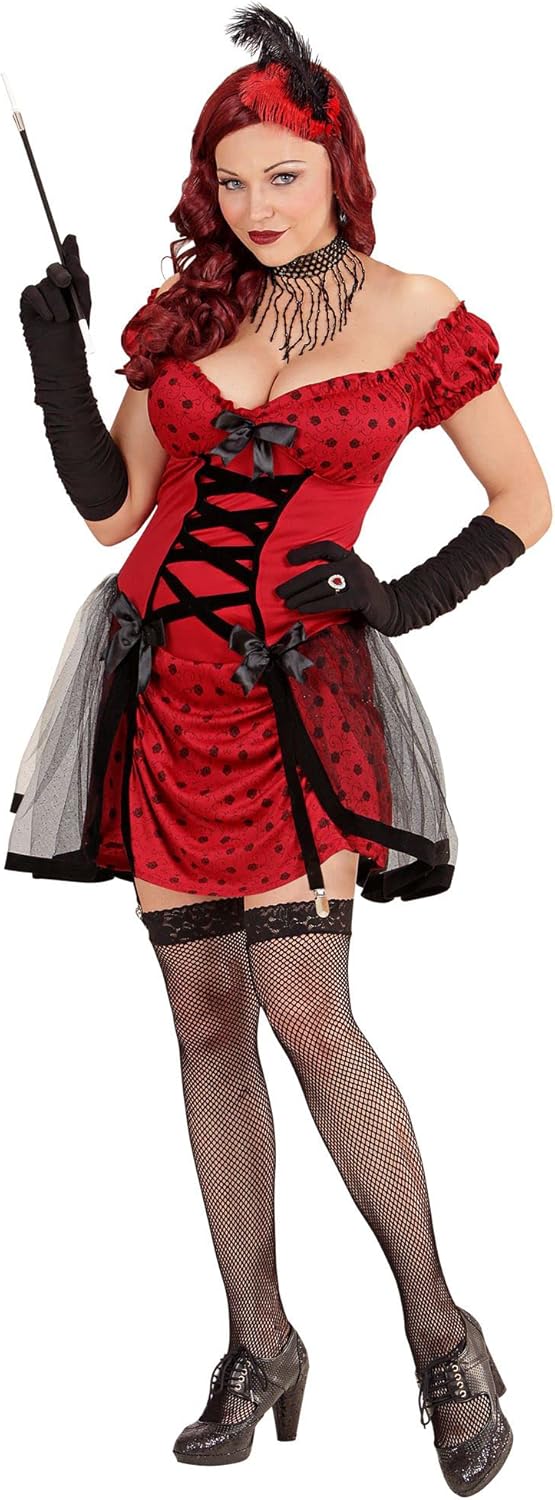 "CABARET GIRL" (dress with attached garters, hair comb with feathers) - (S), S