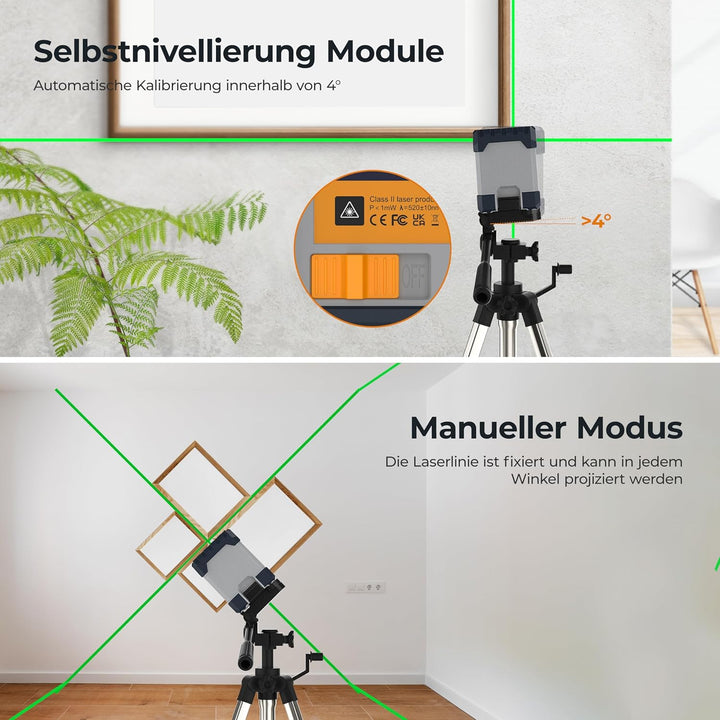 CIGMAN Kreuzlinienlaser Laser Wasserwaage,mit Aufladbarem Akku, Linienlaser und Grün Selbstnivellier