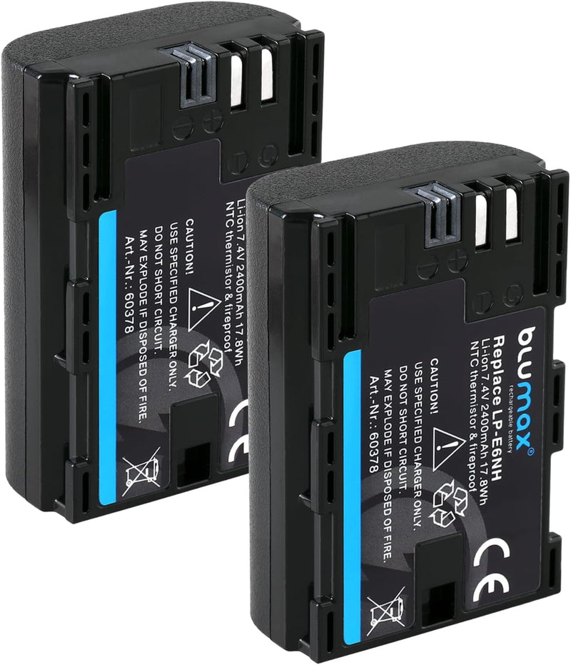2X Blumax Akku kompatibel mit Canon LP-E6NH (2400mAh) mit Infochip - NTC-Sensor & V1-Gehäuse - kompa