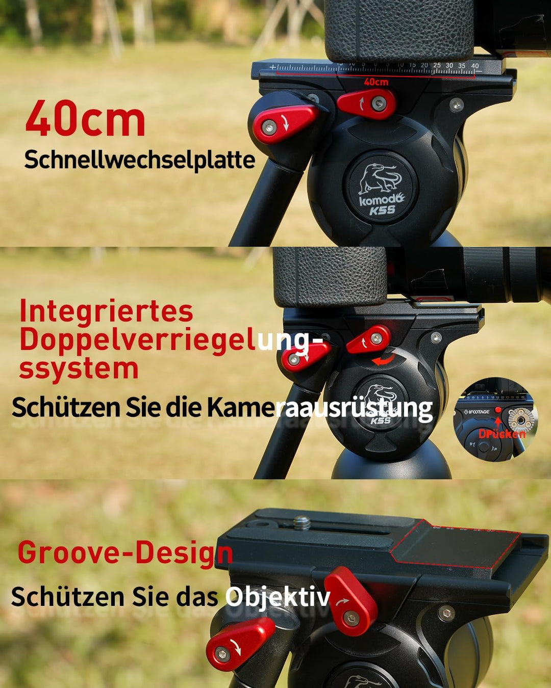 IFOOTAGE Gazelle Stativ TA6S Uprise + Komodo K5S,65"/165 cm Kamerastativ aus Aluminiumlegierung mit