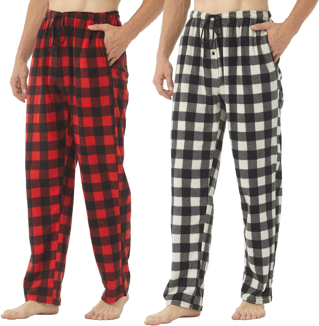 LNFINTDO 1-2er Pack Schlafanzughose Herren Lang Fleece Karierte Pyjamahose Winter Warm Nachtwäsche B