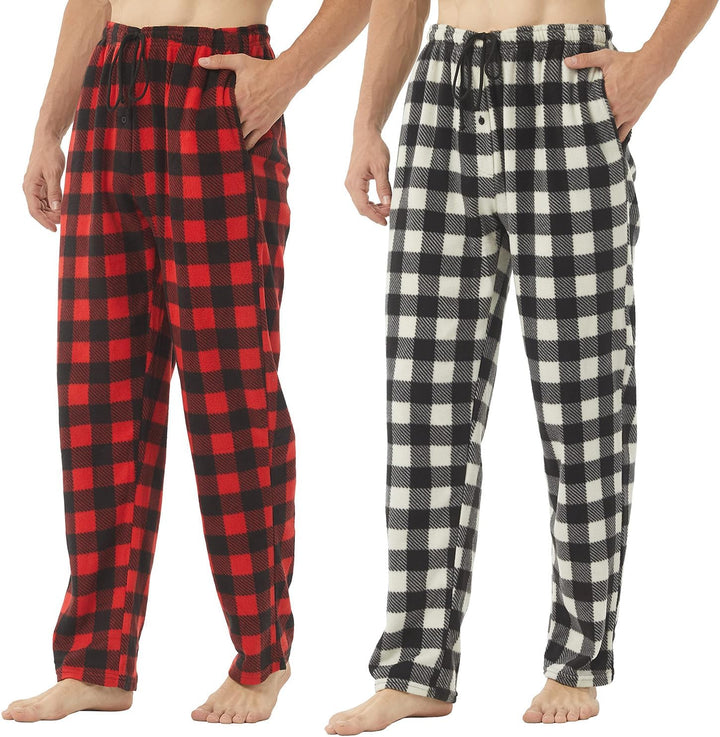 LNFINTDO 1-2er Pack Schlafanzughose Herren Lang Fleece Karierte Pyjamahose Winter Warm Nachtwäsche B