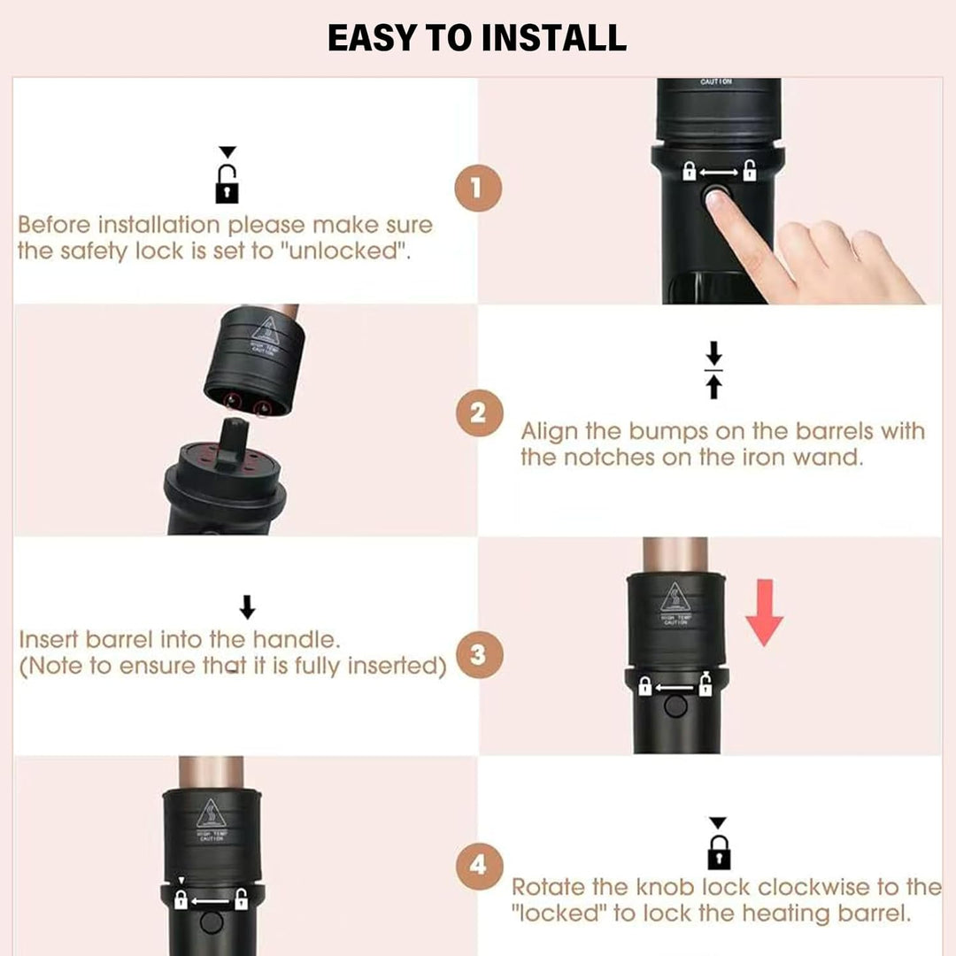 9-32mm Lockenstab mit Verschiedenen Aufsätzen - janelove 6 in 1 Lockenstab für Kurze Haare Grosse Lo