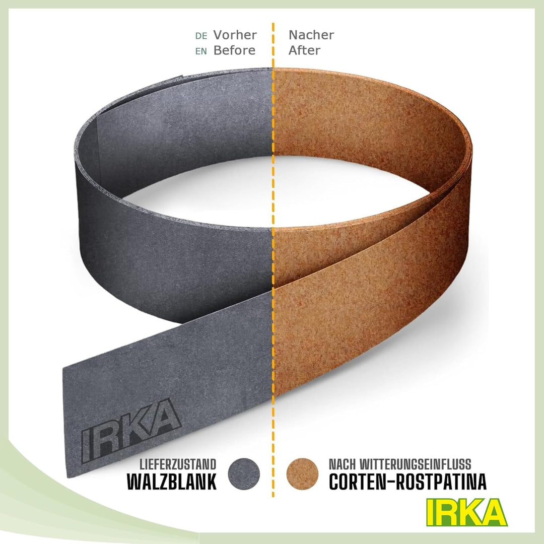 IRKA Rasenkantenband Cortenstahl Garten 15cm x 20m x 1mm | Cortenstahl Rasenkante Rost mit Versteifu