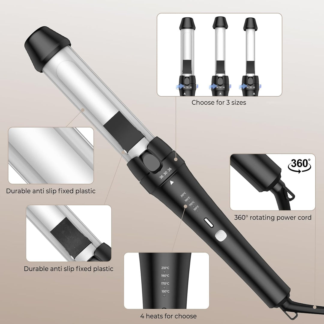 Lockenstab Grosse Locken 3 in 1, 26/30/36mm Lockenstab Grosser Zylinder Lockenstab, 150-210℃ Haarzan