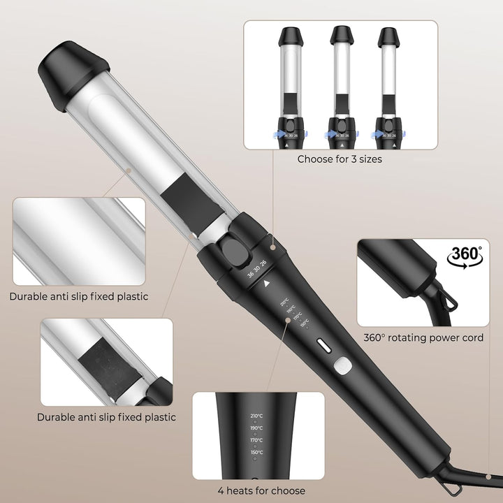Lockenstab Grosse Locken 3 in 1, 26/30/36mm Lockenstab Grosser Zylinder Lockenstab, 150-210℃ Haarzan