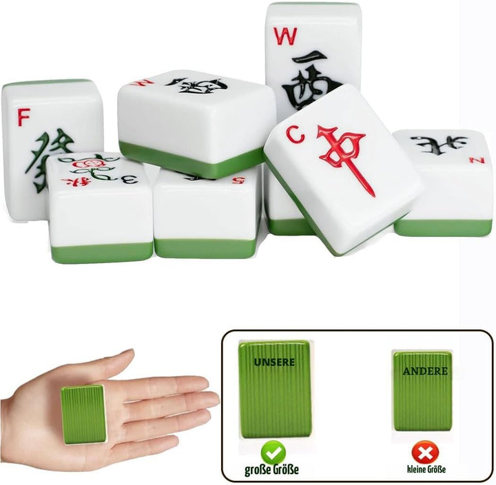 LANYOTA Mahjong-Set Grosses Elfenbeinfarbe Ziegeln Mit Arabische Ziffern Fliesen Chinesisches Mahjon