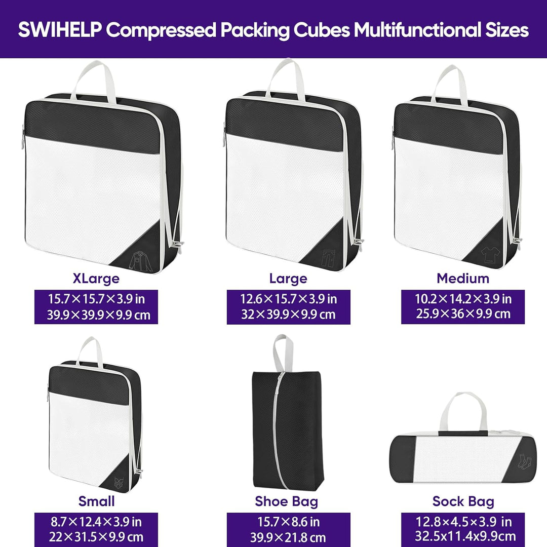 SWIHELP Kompressions-Packwürfel-6Set, Reise-Organizer, Taschen, erweiterbar, unverzichtbar für Koffe