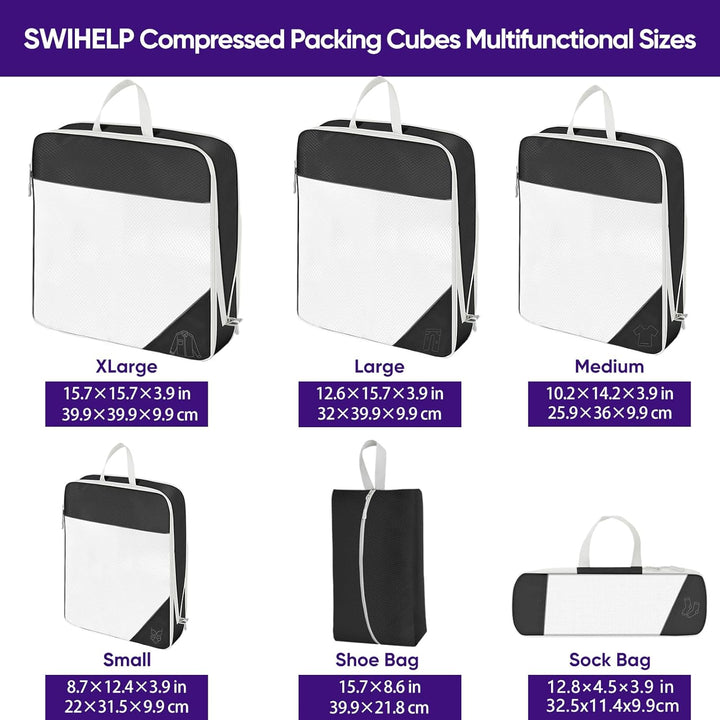 SWIHELP Kompressions-Packwürfel-6Set, Reise-Organizer, Taschen, erweiterbar, unverzichtbar für Koffe